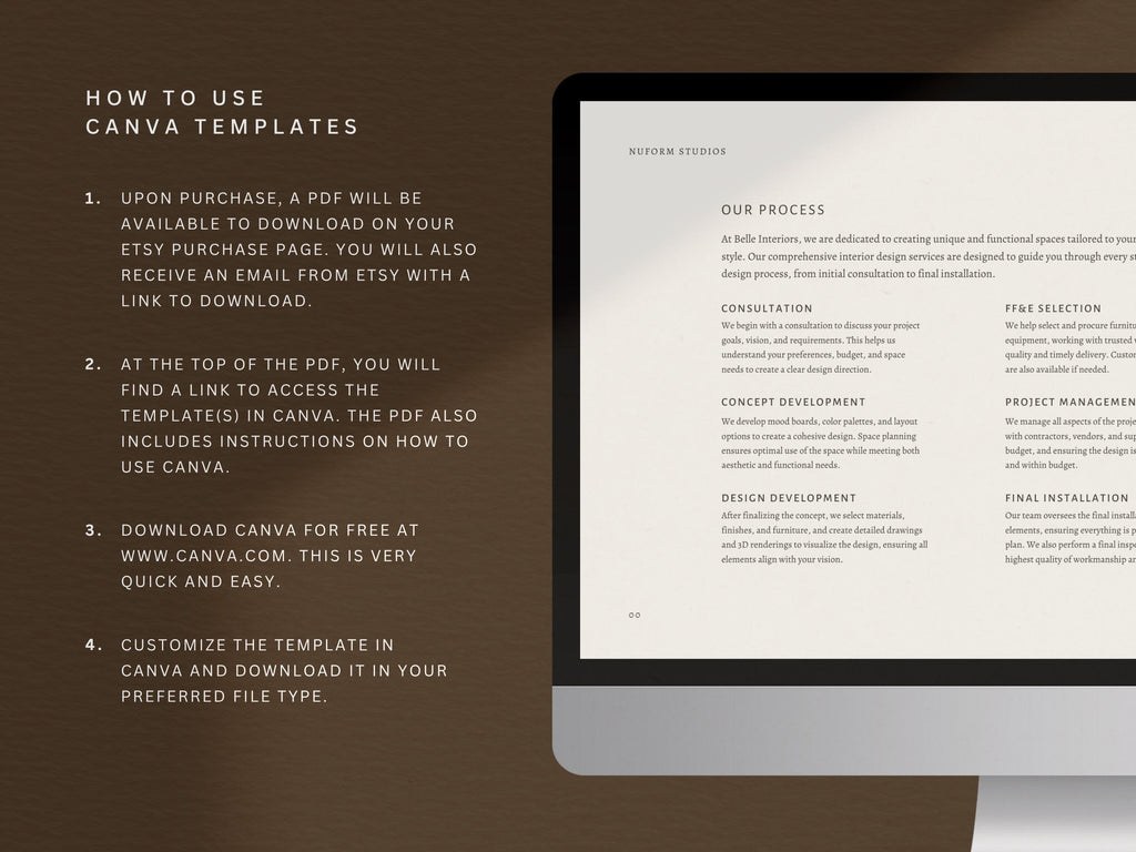 Interior Design Investment Guide | Interior Designer Fee Proposal | Project Proposal | Client Presentation | Canva | Indesign | Powerpoint