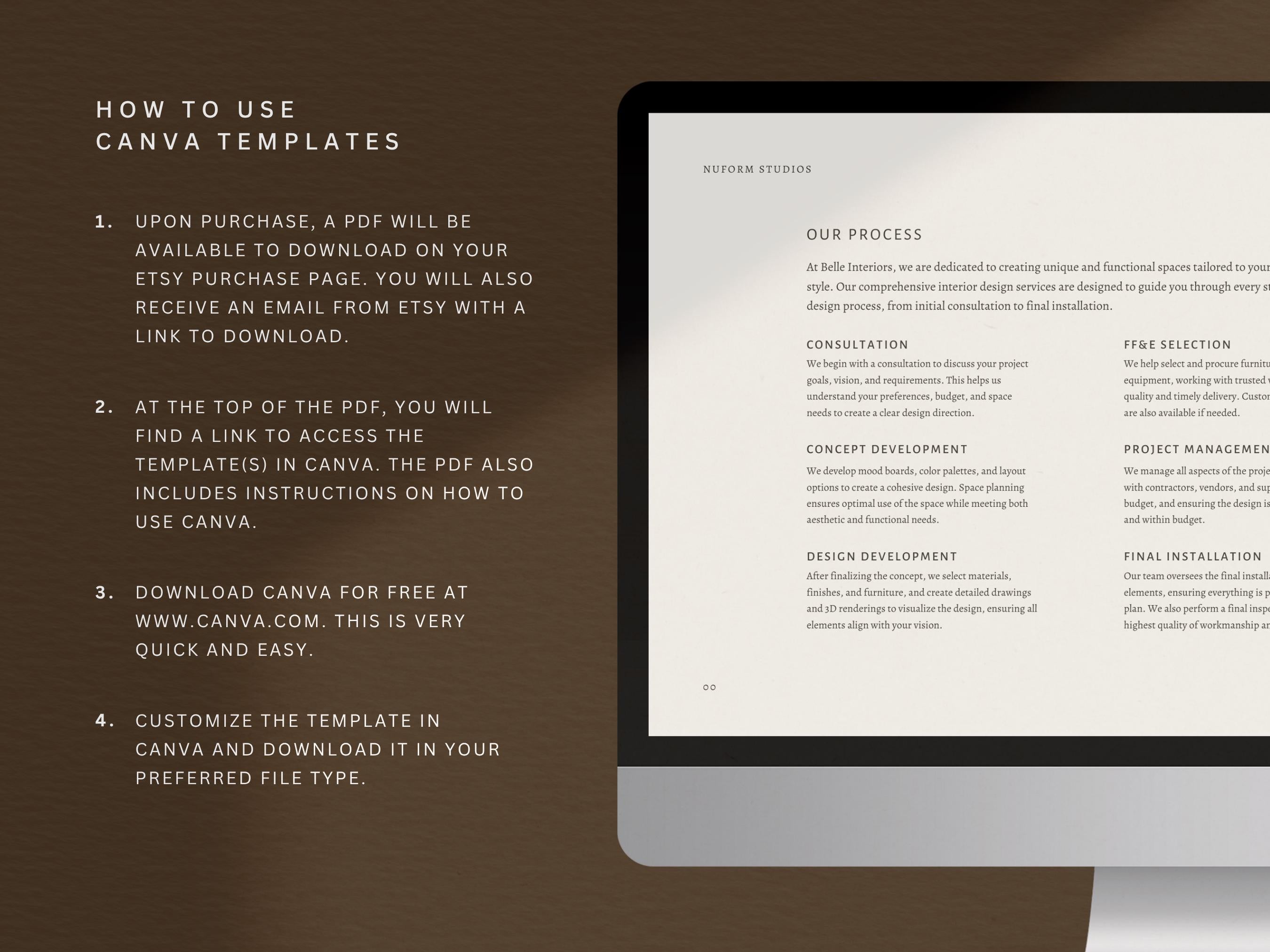 Interior Design Investment Guide | Interior Designer Fee Proposal | Project Proposal | Client Presentation | Canva | Indesign | Powerpoint