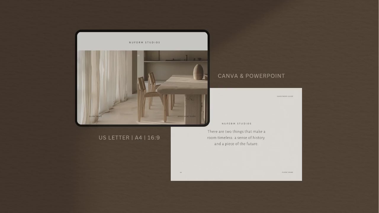 Interior Design Investment Guide | Interior Designer Fee Proposal | Project Proposal | Client Presentation | Canva | Indesign | Powerpoint